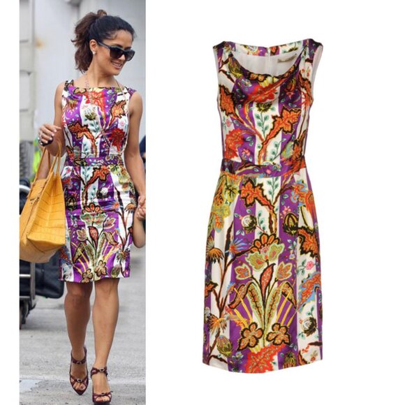 BALENCIAGA DRESS FLORAL PRINT FORMFITTING SEXY SATIN SHEATH 36 US 4